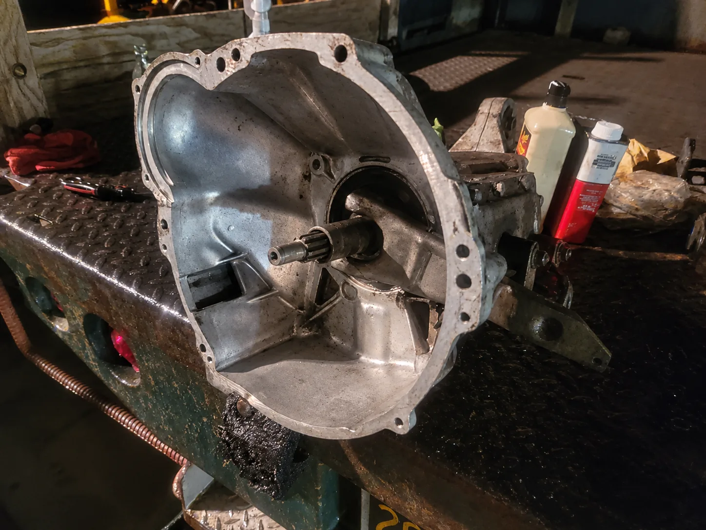 Transmission housing during repair